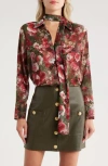 L Agence L'agence Basil Floral Long Sleeve Shirt With Scarf In Multi