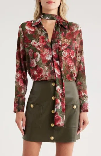 L Agence L'agence Basil Floral Long Sleeve Shirt With Scarf In Multi
