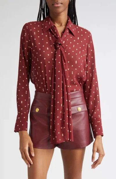 L Agence L'agence Basil Tie Neck Shirt In Burgundy