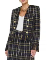 L Agence Belmont Fringe Jacket Black Yellow Multi Plaid In Black