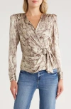 L Agence L'agence Bensen Long Sleeve Silk Blend Faux Wrap Top In Animal Print