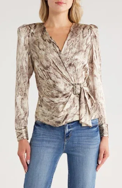 L Agence L'agence Bensen Long Sleeve Silk Blend Faux Wrap Top In Animal Print