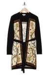 L'agence Beverly Self Tie Longline Cardigan In Black/ecru Multi