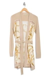 L'agence Beverly Self Tie Longline Cardigan In Crema/ecru Multi