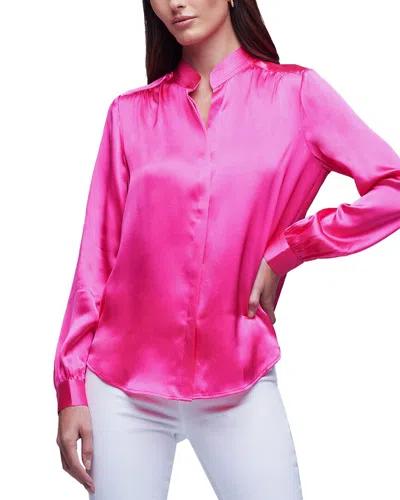 L Agence L'agence Bianca Band Collar Silk Blouse In Pink