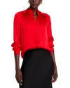 L Agence L'agence Bianca Silk Banded Collar Blouse In Lava Red