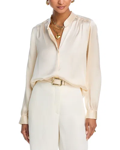 L Agence L'agence Bianca Silk Banded Collar Blouse In Pearl