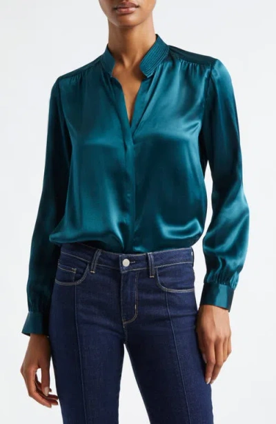 L Agence Bianca Silk Charmeuse Button-down Blouse In Deep Teal