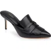 L'agence Bijou Ii Pointed Toe Kiltie Penny Loafer Mule In Black Leather