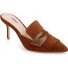 L'agence Bijou Ii Pointed Toe Kiltie Penny Loafer Mule In Buckskin Suede