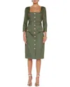 L'agence Bordeaux 3/4 Sleeve Midi Dress In Green