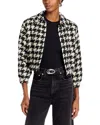 L'agence Womens Houndstooth Polyester Bomber Jacket In Ecru/black