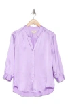 L Agence L'agence Brisbane Three-quarter Sleeve Silk Button-up Shirt In Lilac