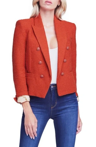 Pre-owned L Agence L'agence Brooke Tweed Double Breasted Pockets Long Sleeve Blazer Women's 0 Clay In Orange
