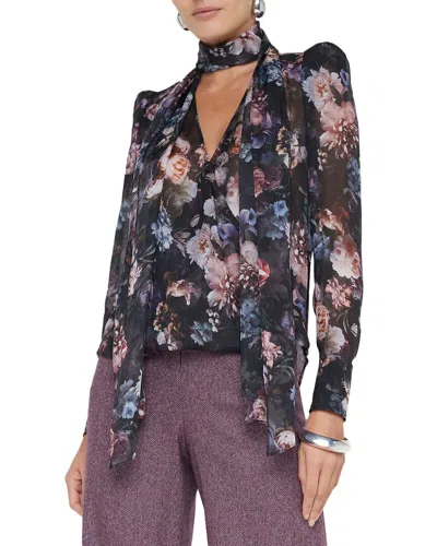L Agence L'agence Cambria Tie Neck Silk Blouse In Multi