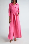 L'agence Cameron Linen-blend Shirt Dress In Berry Pink