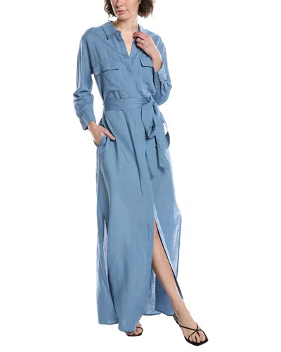 L Agence L'agence Cameron Long Linen-blend Shirtdress In Blue
