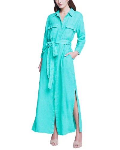 L Agence L'agence Cameron Long Linen Shirtdress In Green