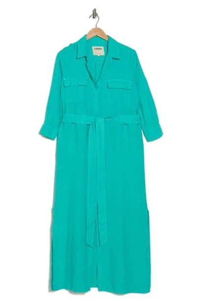 L Agence L'agence Cameron Long Sleeve Linen Maxi Shirtdress In Spearmint