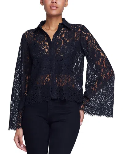 L Agence L'agence Emmelina Lace Inset Tie Neck Button-up Shirt In Black