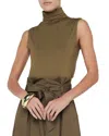 L Agence Ceci Sleeveless Turtleneck Top In Green