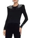 L Agence Cesca Crystal Heart Cropped Top In Black