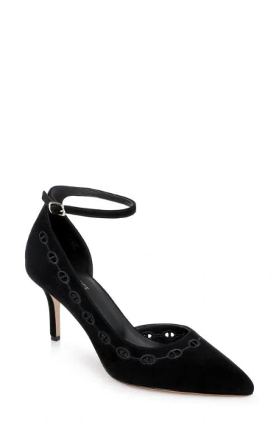 L Agence L'agence Cezanne Pointed Toe Ankle Strap Pump In Black Suede