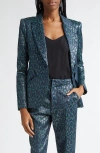 L'agence Chamberlain Multi Leopard Jacquard Blazer In Teal Multi Leopard Jacquard