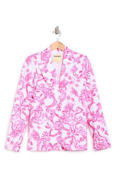 L Agence L'agence Chamberlain Single Button Blazer In White/pink Mediterranean Tile