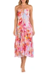 L'agence Soft Cloud Floral Cheri Bandeau Midi Dress In Pink