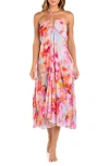 L Agence Soft Cloud Floral Cheri Bandeau Midi Dress In Pink