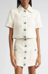 L Agence Chita Floral Embossed Short-sleeve Jacket In Neutral