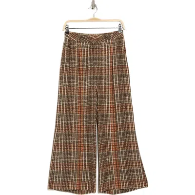 L'agence Chrisley Wide Leg Pants In Brown Plaid