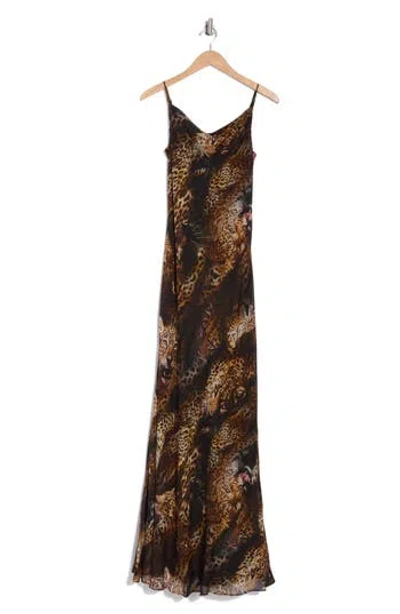 L Agence L'agence Christine Cowl Neck Silk Chiffon Slipdress In Black Multi Mix Leopard Heads