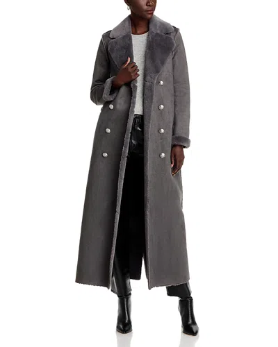 L Agence Citron Faux Fur Maxi Coat Dark Grey