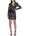 L Agence Clarice Chain Print Long Sleeve Stretch Silk Dress