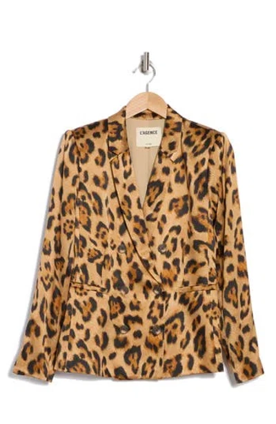L Agence L'agence Colin Double Breasted Blazer In Brown Multi Sahara Leopard