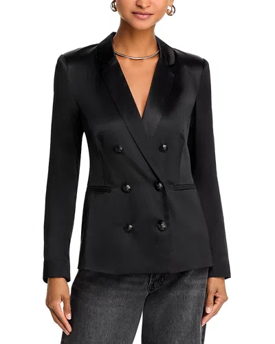 L Agence Silk Satin Double-breasted Blazer In Black