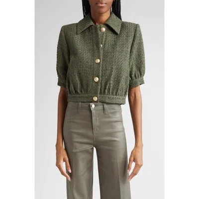 L Agence L'agence Cove Short Sleeve Tweed Crop Jacket In Green