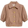 L'agence Cove Tweed Elbow Sleeve Crop Jacket In Brown