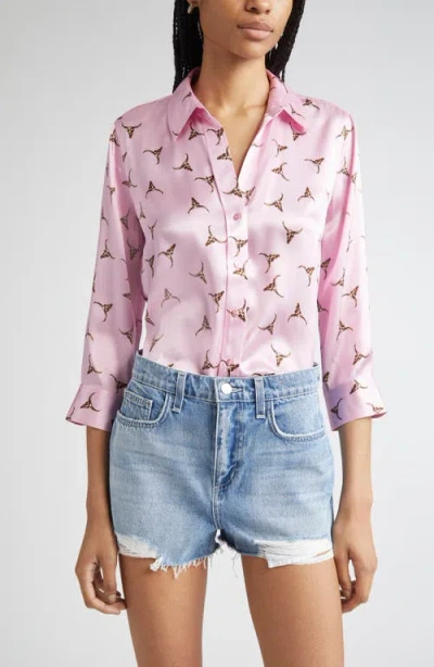L Agence L'agence Dani Bull Skull Silk Button-up Shirt