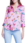 L Agence Dani Butterflies Silk Blouse In Sugar Plum Multi Butterflies
