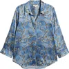 L Agence Dani Silk Blouse In Blue Horizon/silver Good Luck