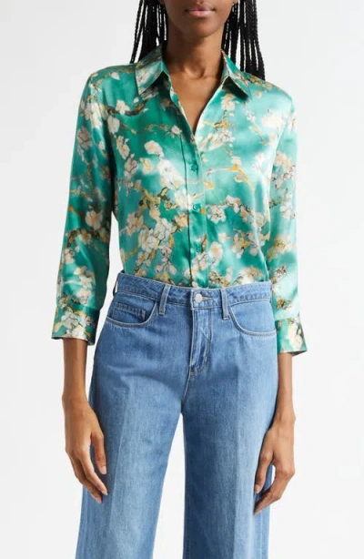 L AGENCE L'AGENCE DANI CHERRY BLOSSOM PRINT SILK BUTTON-UP SHIRT