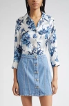 L'agence Dani Blouse In White Blue Painterly Floral In Multi