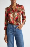 L Agence Dani Silk Blouse In Army/ Pink Floral