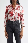 L Agence L'agence Dani Floral Silk Charmeuse Blouse In Red