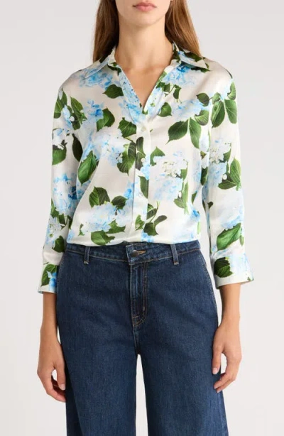 L Agence L'agence Dani Floral Three-quarter Sleeve Silk Button-up Shirt