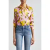L Agence Dani Lemon Print Silk Blouse In Cotton Candy Multi Lemon