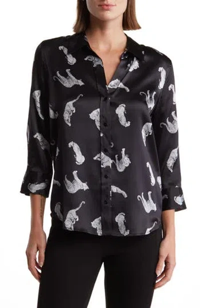 L Agence L'agence Dani Leopard Print Silk Button-up Shirt In Black/ivory Leopards